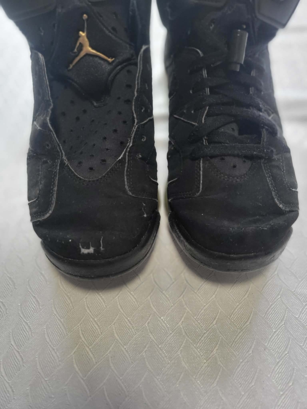 Air Jordan Black Suede Retro Sneakers with Gold Jumpman - Picture 13 of 13